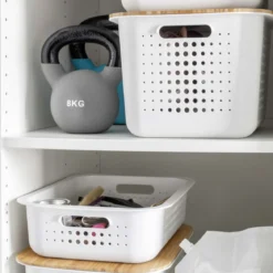 Panier de rangement en plastique recyclé avec couvercle en bambou 10 litres