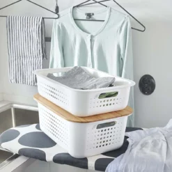Panier de rangement en plastique recyclé avec couvercle en bambou 10 litres