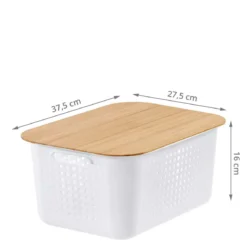 Panier de rangement en plastique recyclé avec couvercle en bambou 10 litres