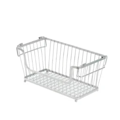 Panier métallique rectangulaire en métal chromé empilable taille M