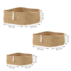 3 paniers carrés souples en jonc de mer