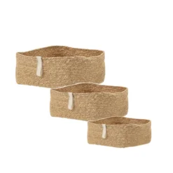 3 paniers carrés souples en jonc de mer