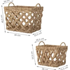 2 paniers de rangement rectangulaires en jacinthe d'eau