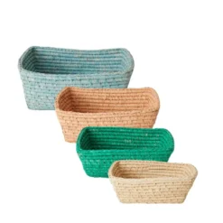 4 paniers de rangement rectangulaires en raphia