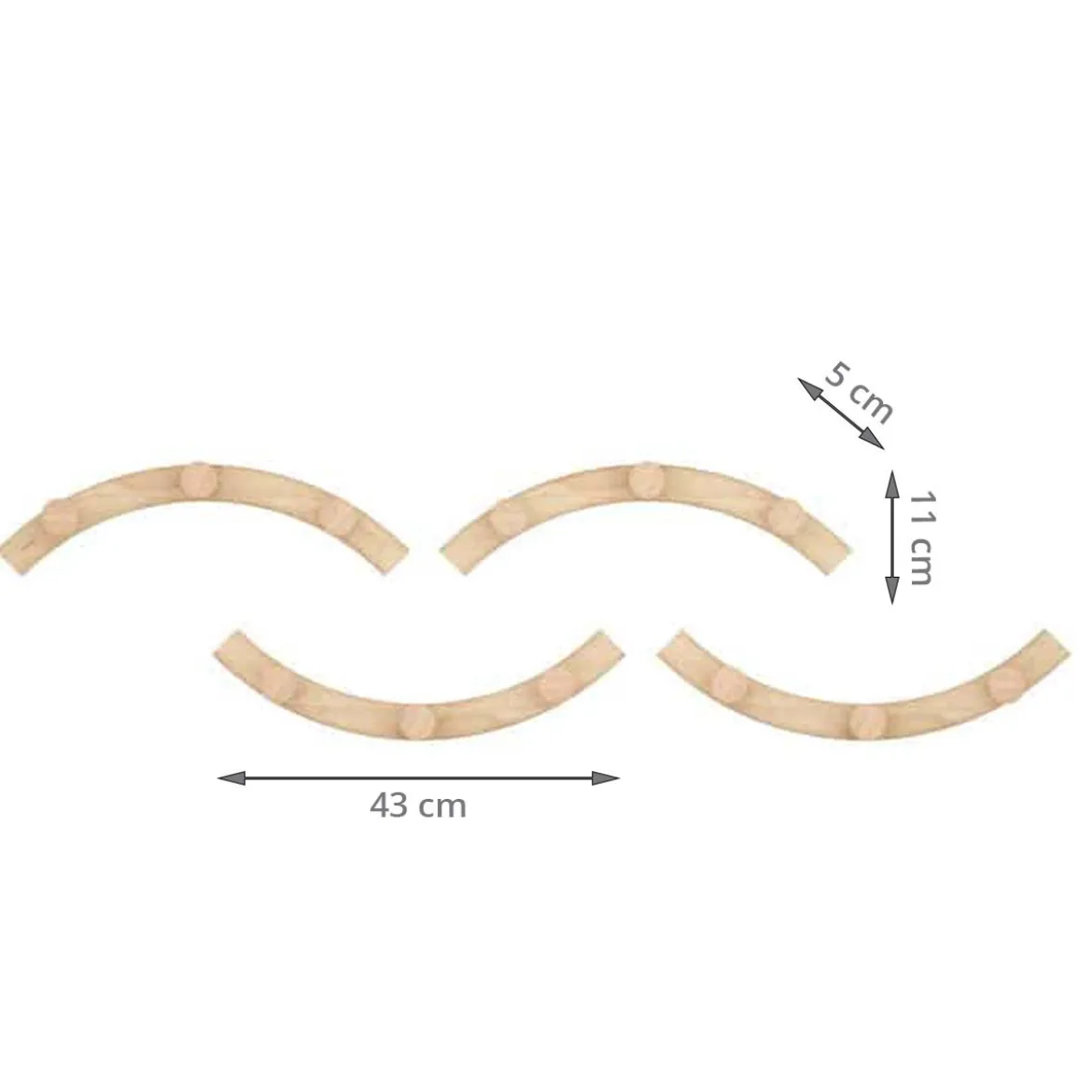 4 patères en bois naturel en forme de vagues