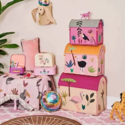Petit coffre de rangement rose pour enfant