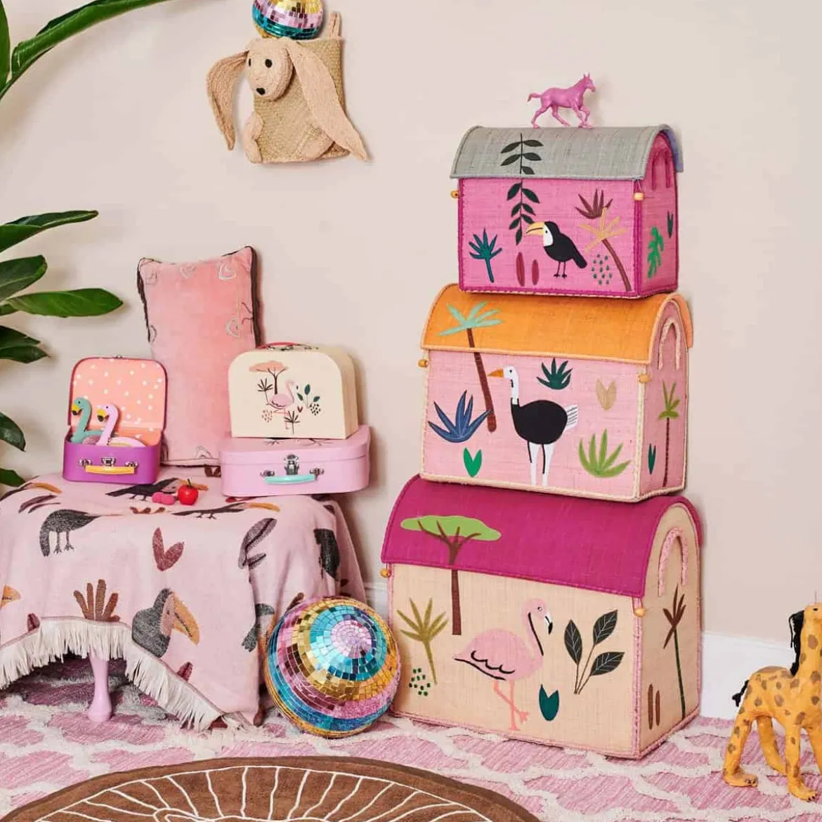 Petit coffre de rangement rose pour enfant