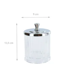 Pot à coton cannelé en plastique transparent avec un couvercle en métal