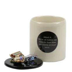 Pot en céramique crème avec pastille et couvercle noirs