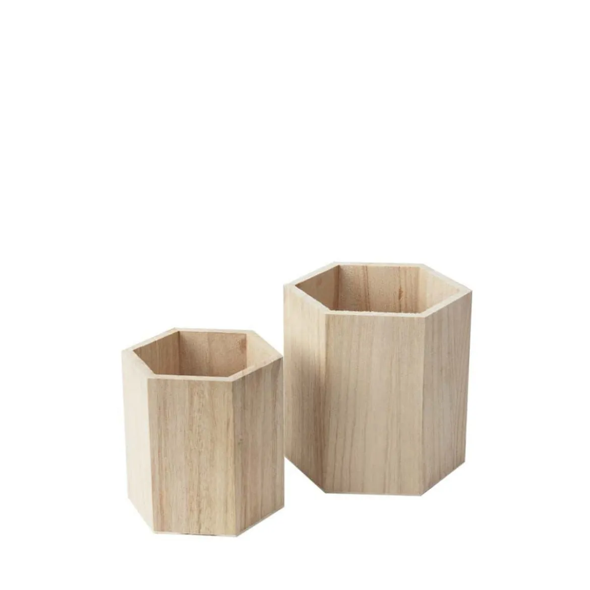 2 pots à crayons hexagonaux en bois