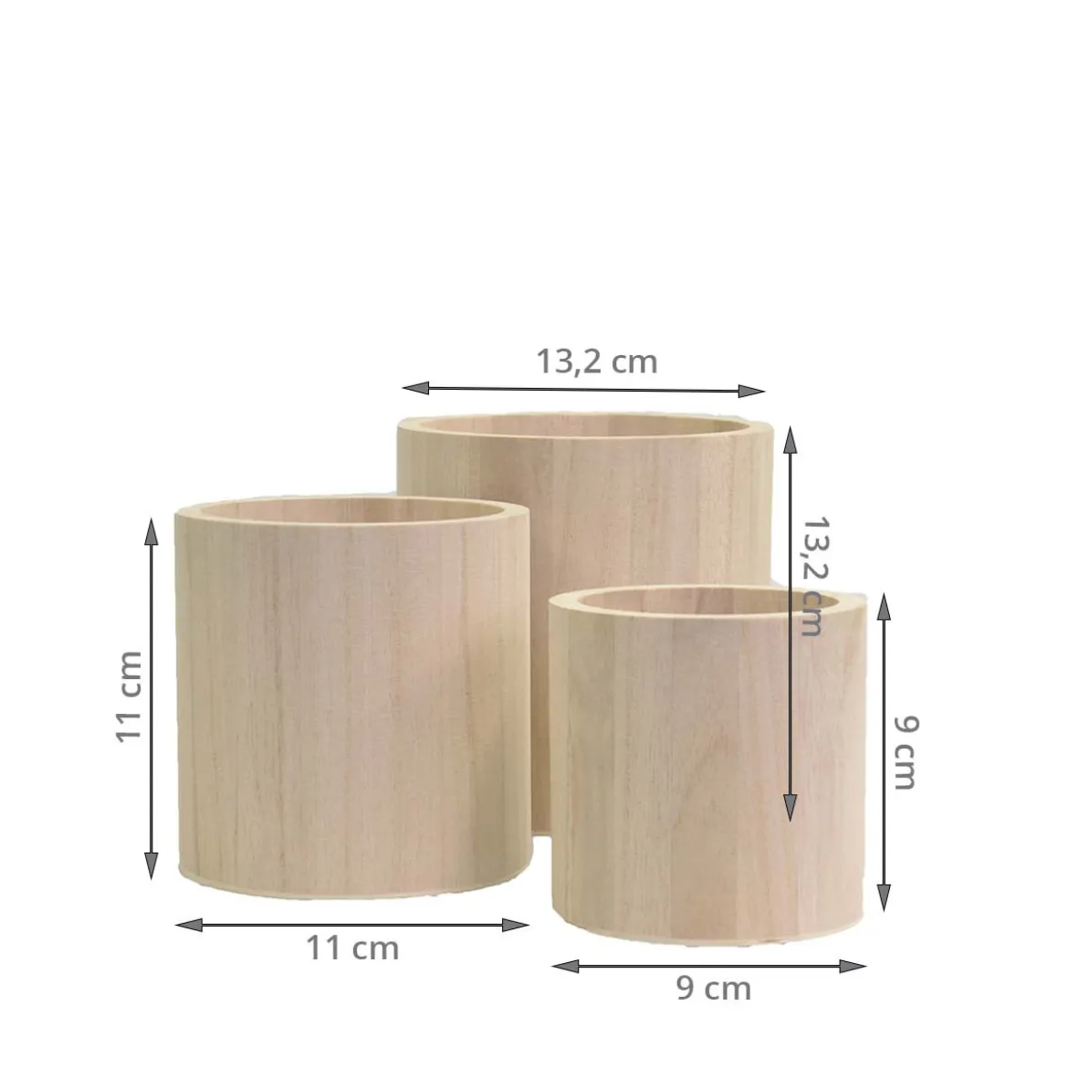 3 pots à crayons ronds en bois