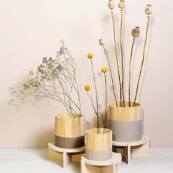 3 pots à crayons ronds en bois