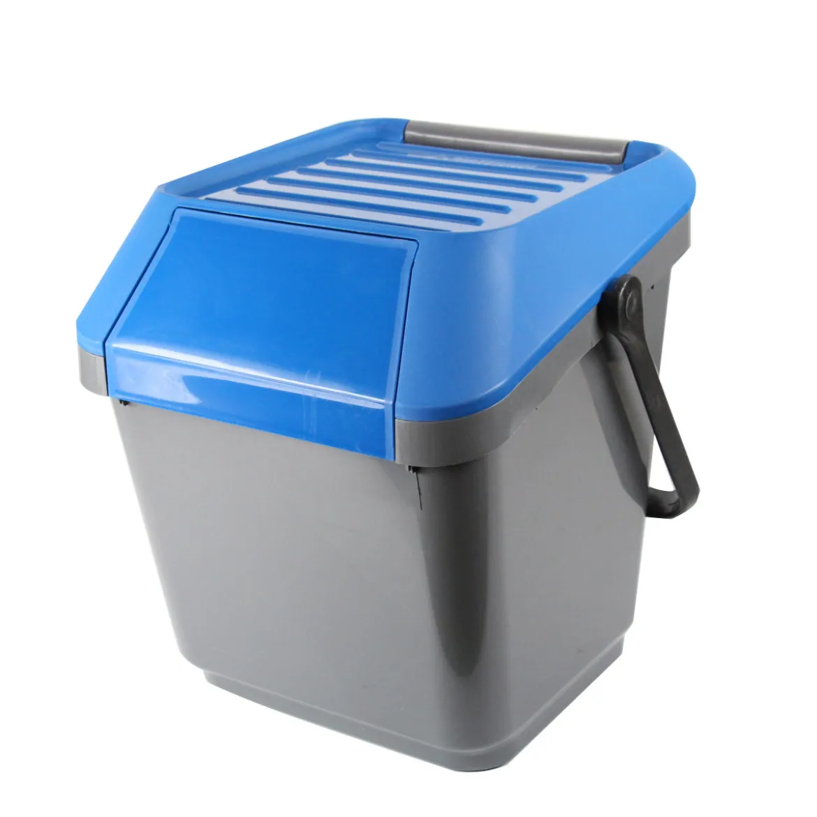 Poubelle de recyclage grise et bleue
