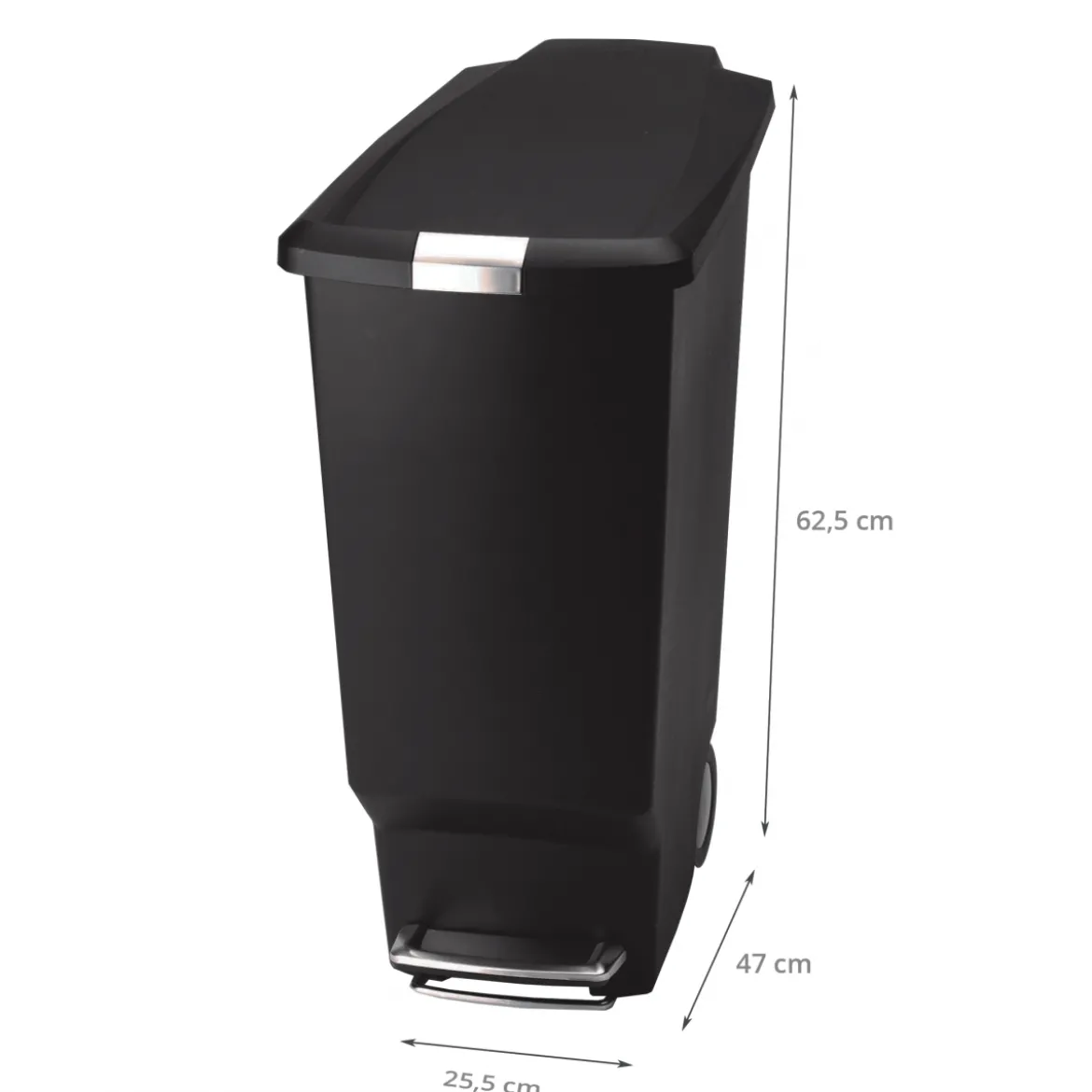 Poubelle noire étroite de 40 L à 2 roues pour extérieur ou intérieur - Simple Human