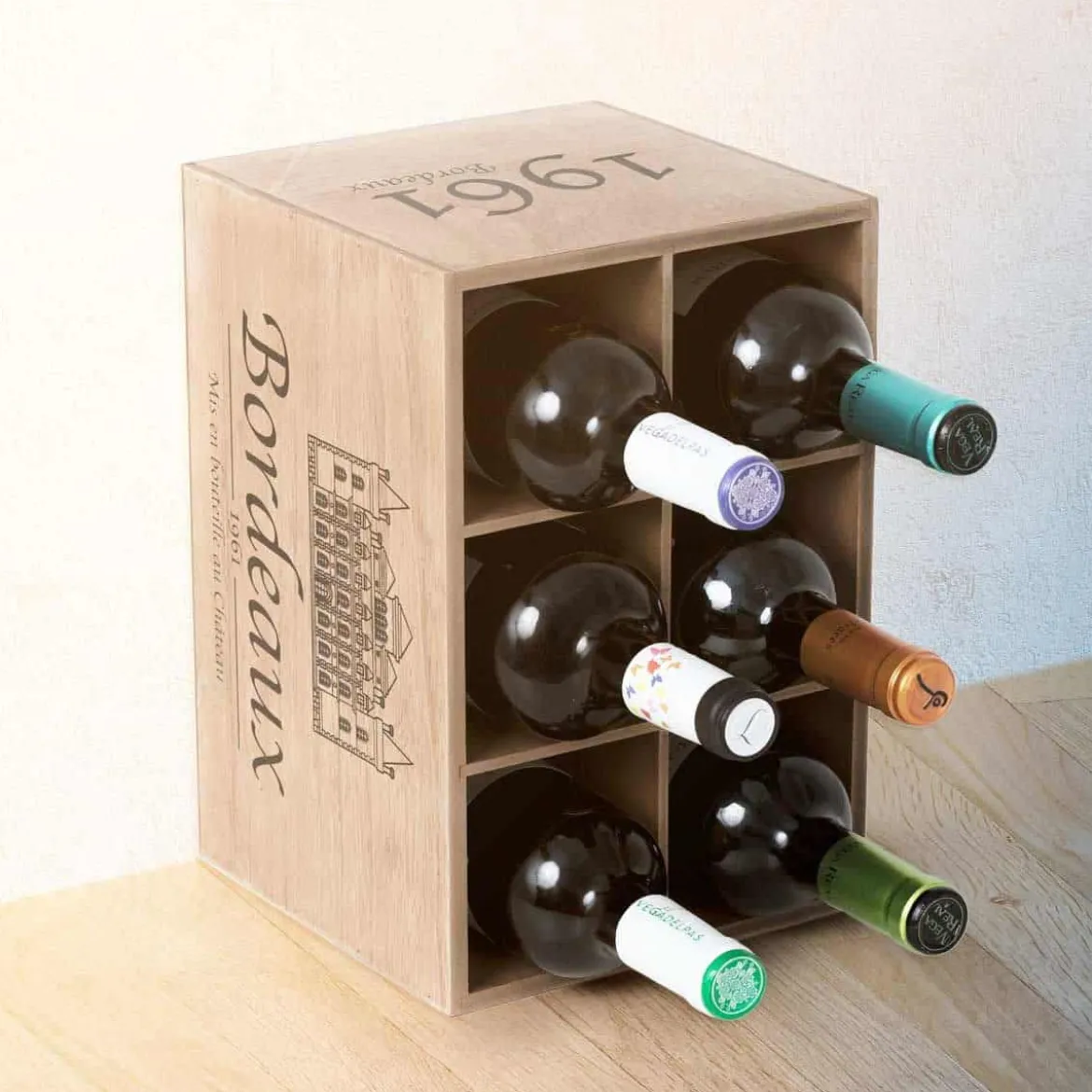 Range bouteilles en bois façon caisse de vin