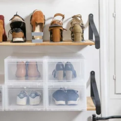 4 Range-chaussures en plastique gris clair