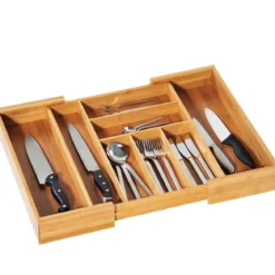 Range couverts extensible en bambou à 8 compartiments