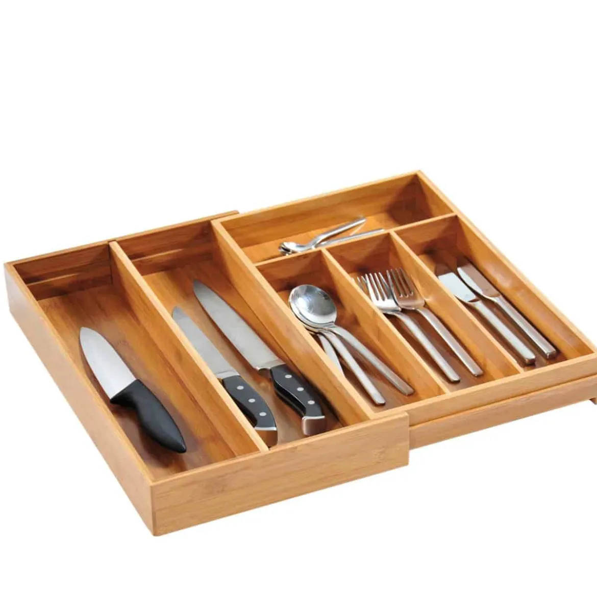 Range couverts extensible en bambou à 6 compartiments