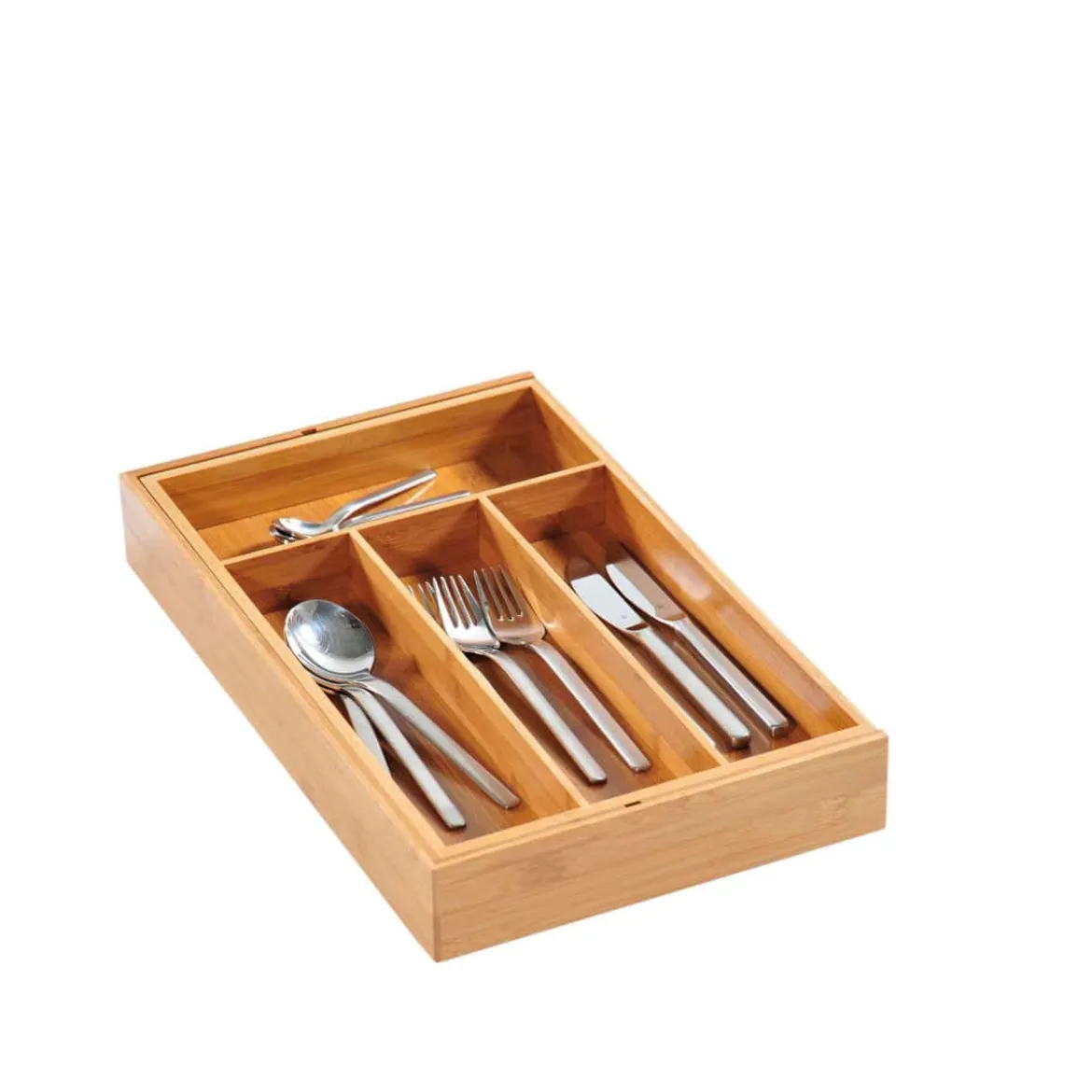 Range couverts extensible en bambou à 6 compartiments