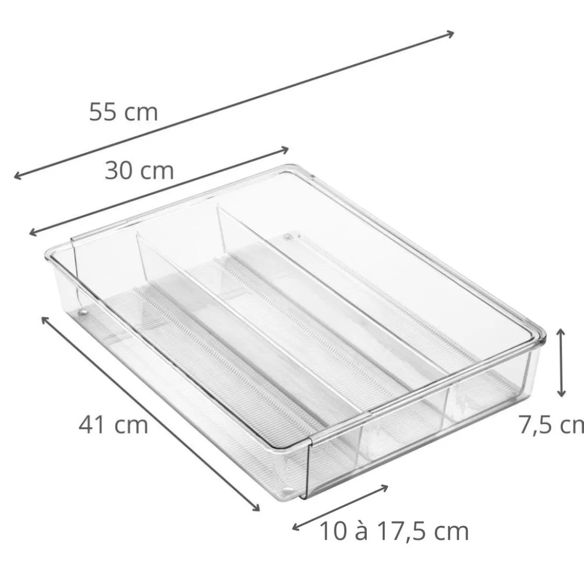 Range-couverts télescopique et transparent à 4 compartiments