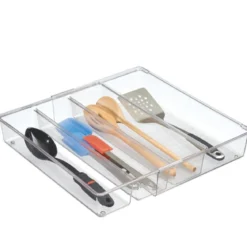 Range-couverts télescopique et transparent à 4 compartiments