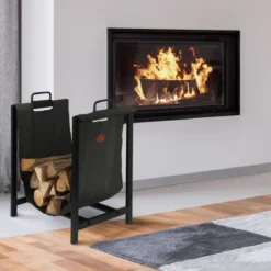 Sac porte-bûches noir avec support