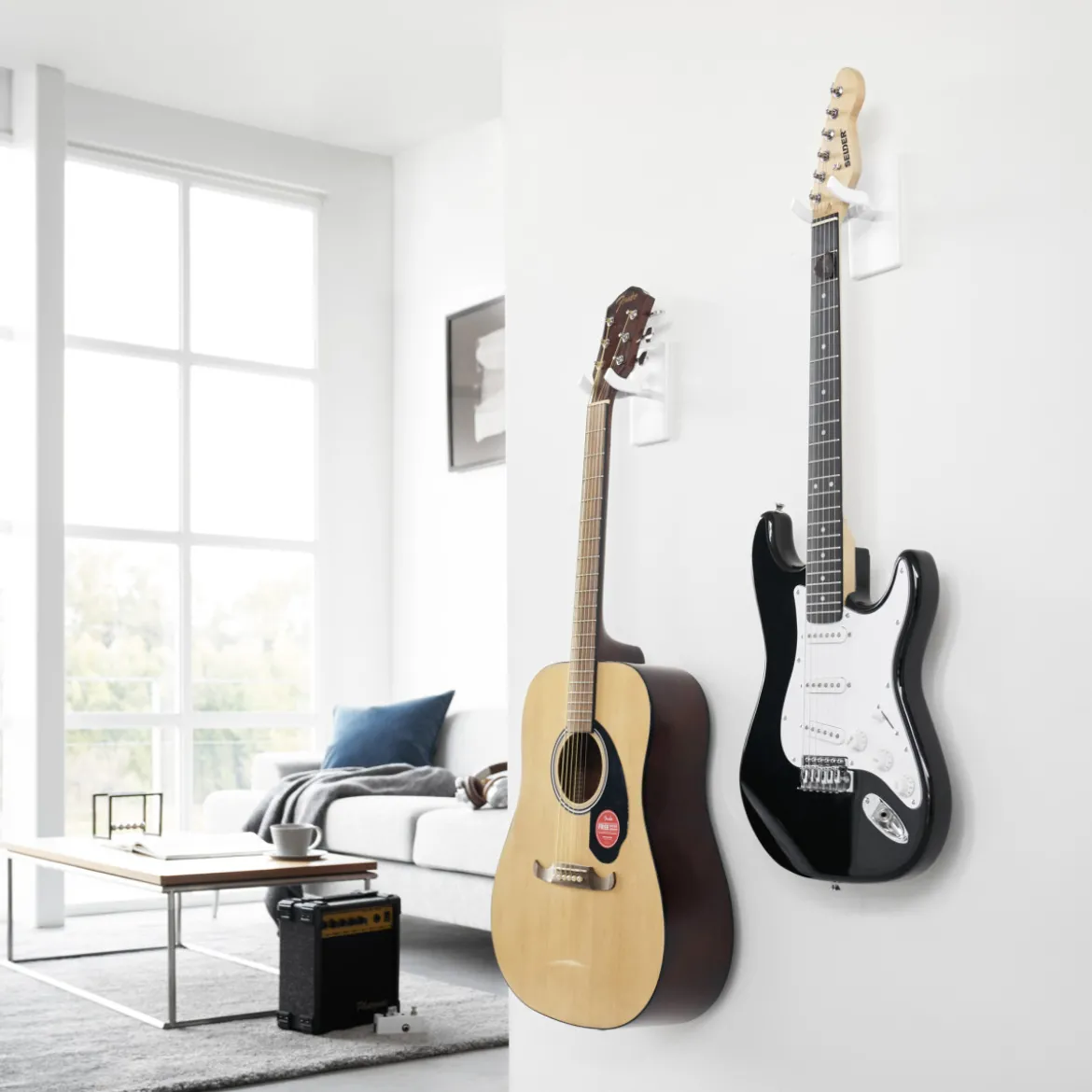 Support mural blanc pour guitare