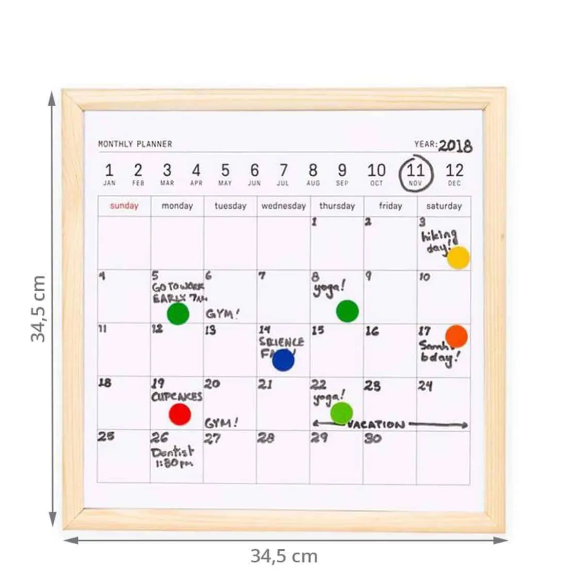 Tableau magnétique avec planning mensuel effaçable à sec